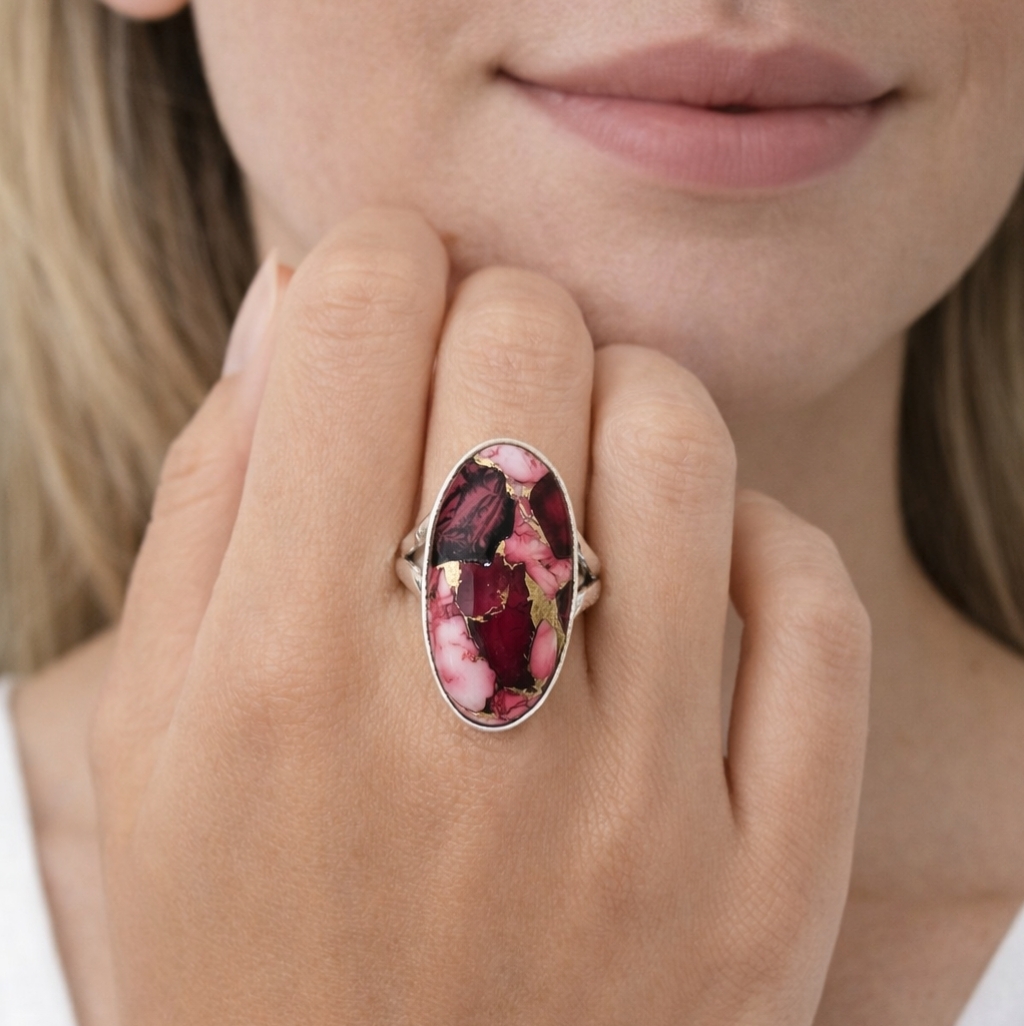 Red Rose Dahlia Sterling Silver Ring